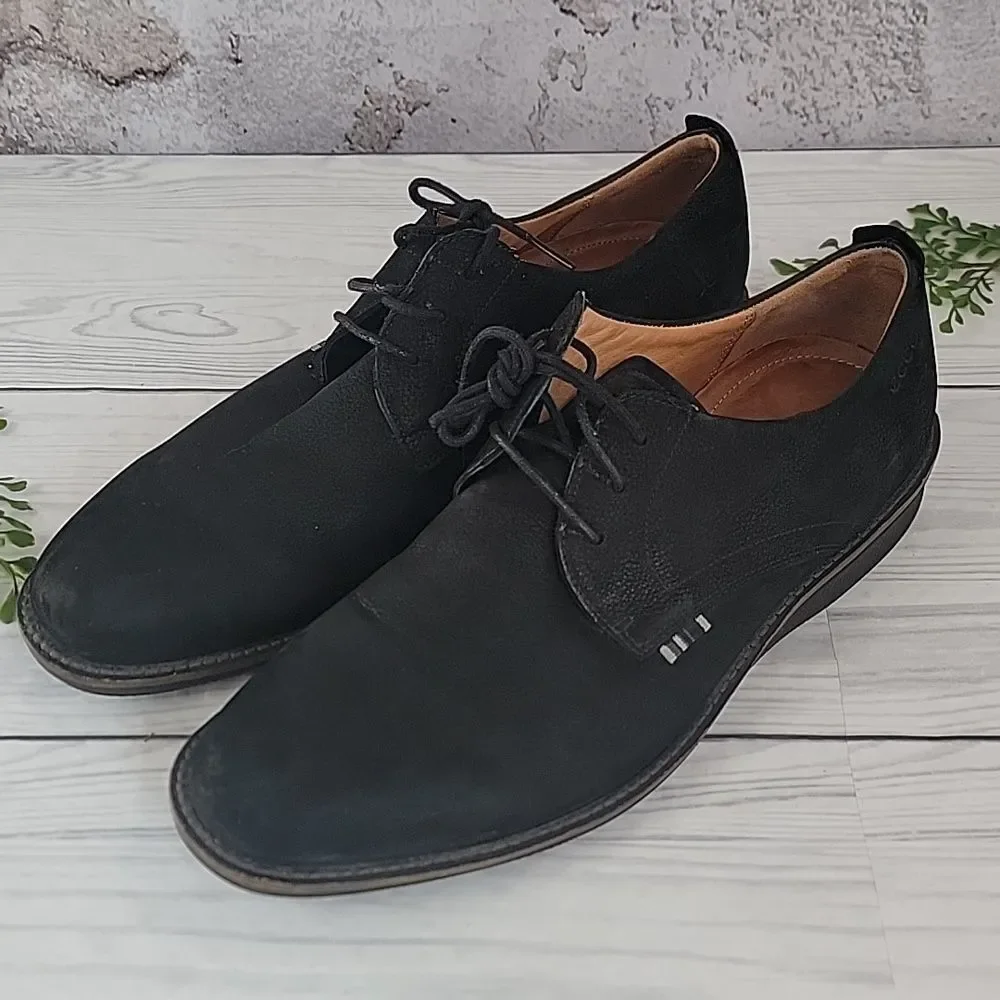 Ecco Black Nubuck Leather Oxford Lace-up Casual Shoes Mens Size 11.5 ( 45 )
